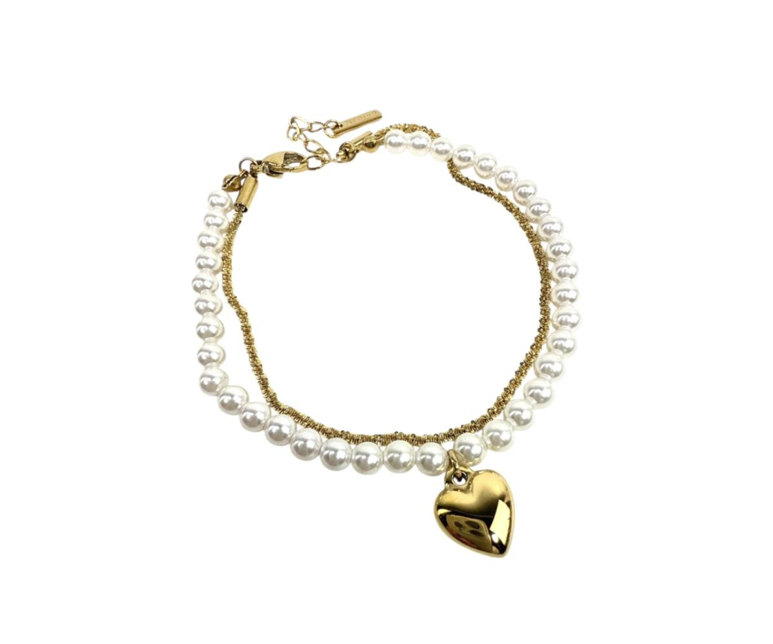 PULSERA ACERO PERLA CORAZON