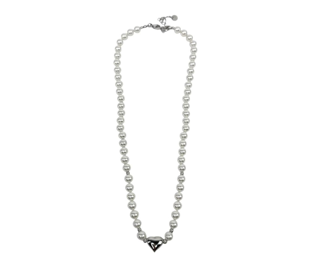 COLLAR ACERO CORTO PERLA CORAZON