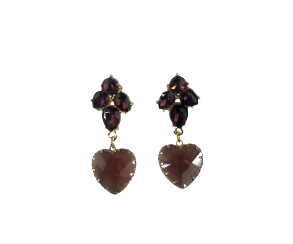 PENDIENTES LARGO CORAZON PIEDRA