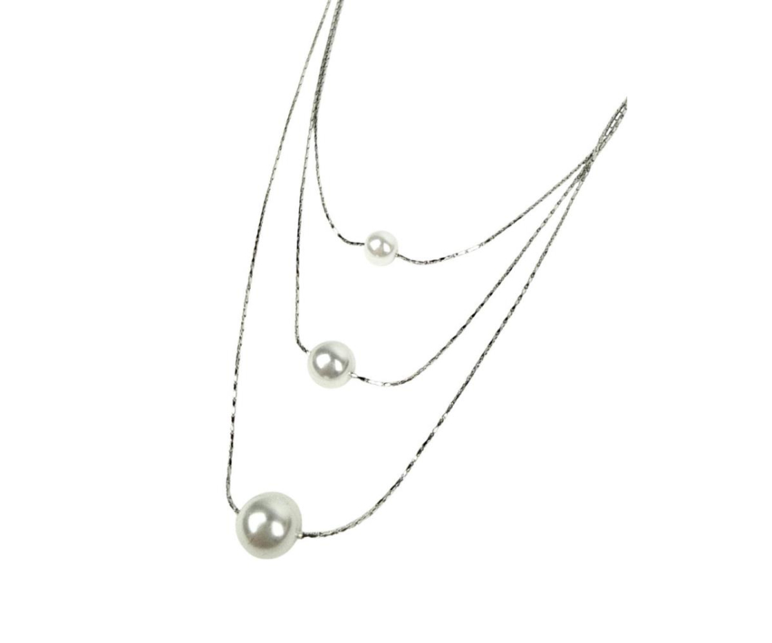 COLLAR ACERO 3 VUELTAS PERLA