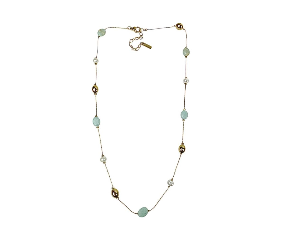 COLLAR COMBINADO PERLA Y TURQUESA