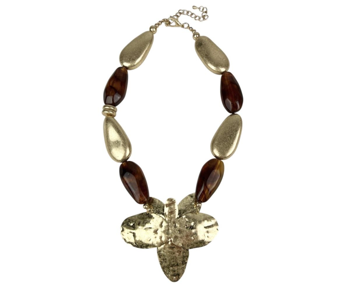 COLLAR CORTO CON FLOR Y PIEDRAS