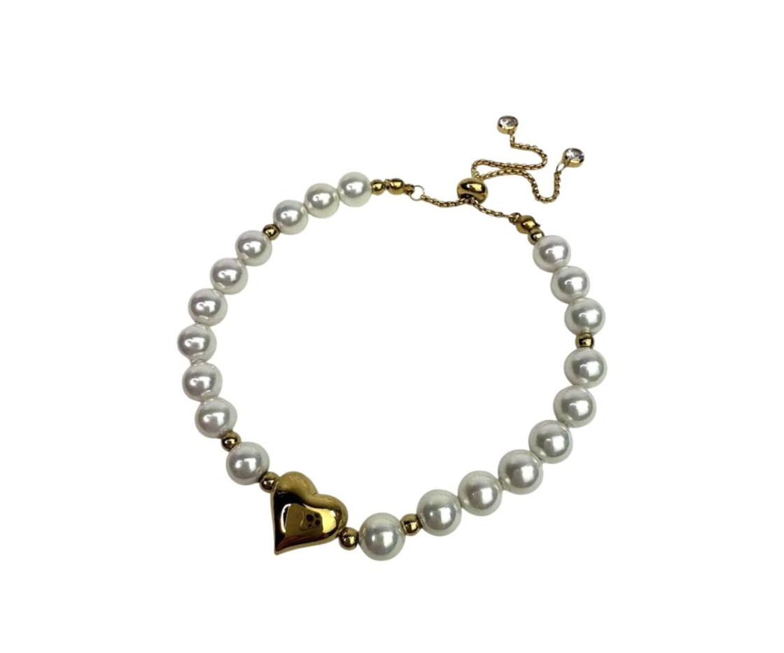 PULSERA ACERO PERLA CORAZON