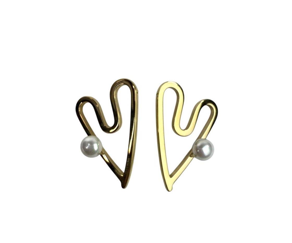 PENDIENTE ACERO CORAZON PERLA