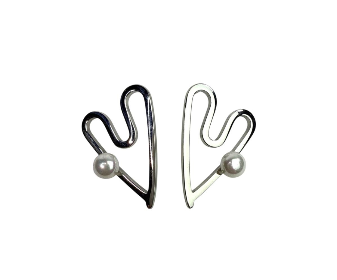 PENDIENTE ACERO CORAZON PERLA