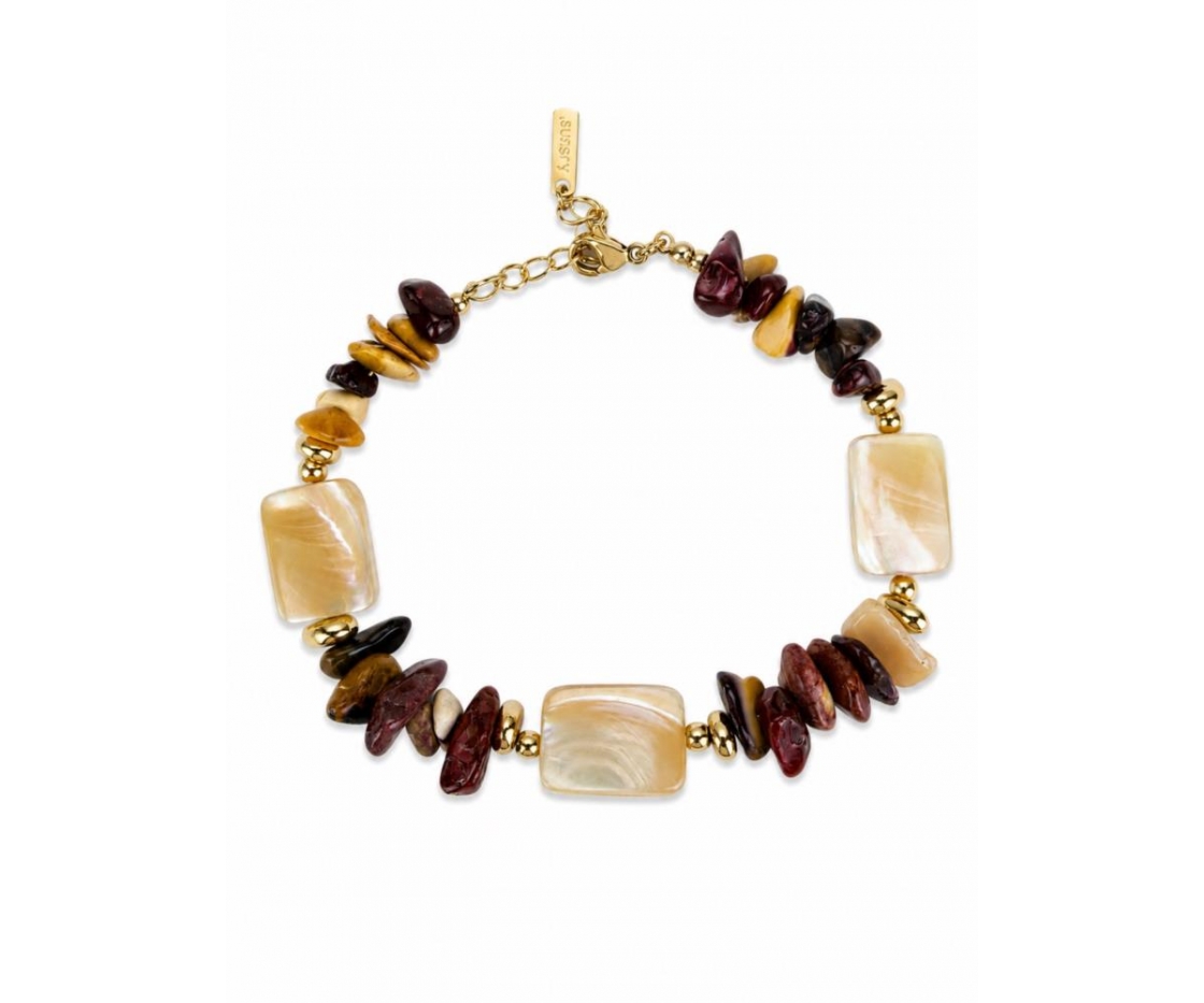 PULSERA ACERO PIEDRAS MARRONES