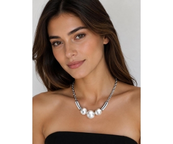 COLLAR ACERO PERLAS GRANDES